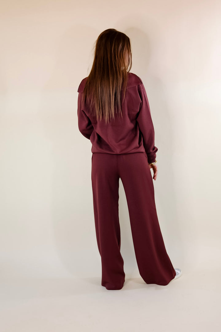 SPANX | AirEssentials Wide Leg Sweatpants in Maroon - Giddy Up Glamour Boutique