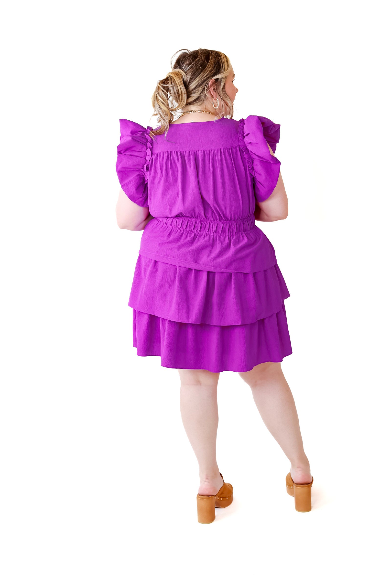 The Perfect Night Ruffle Cap Sleeve Dress in Violet Purple - Giddy Up Glamour Boutique