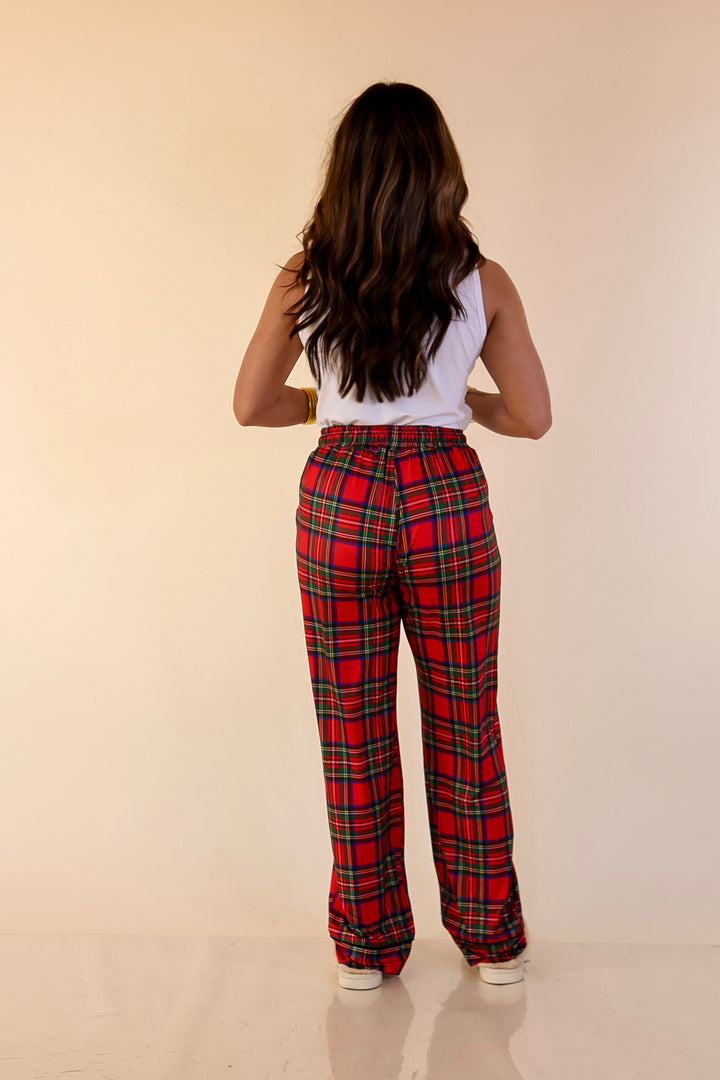 Holiday at Home Tartan Plaid Matching PJ Set with Black Trim in Red Plaid