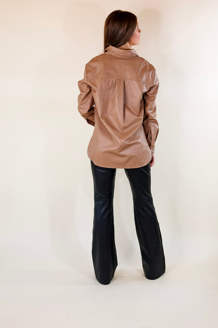 SPANX | Leather-Like Long Sleeve Oversized Shacket in Toffee - Giddy Up Glamour Boutique