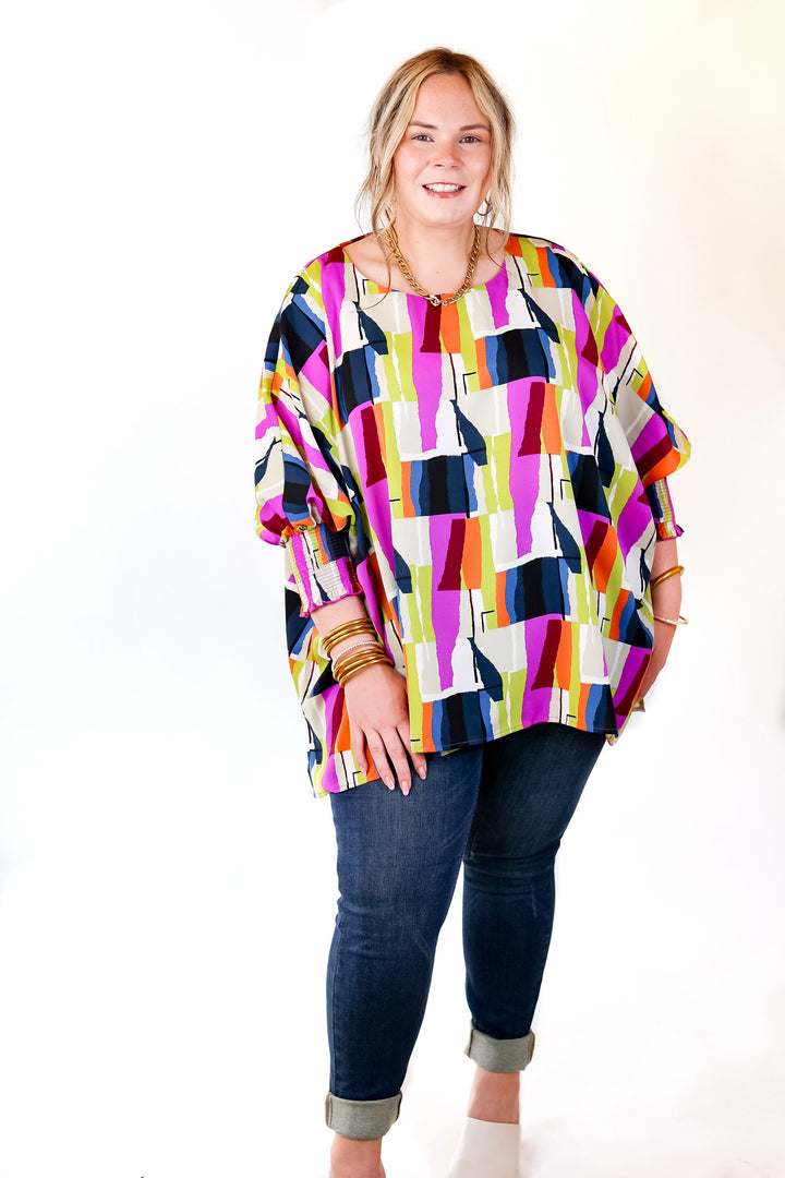 Museum Bound Abstract Print Top in Purple and Navy - Giddy Up Glamour Boutique