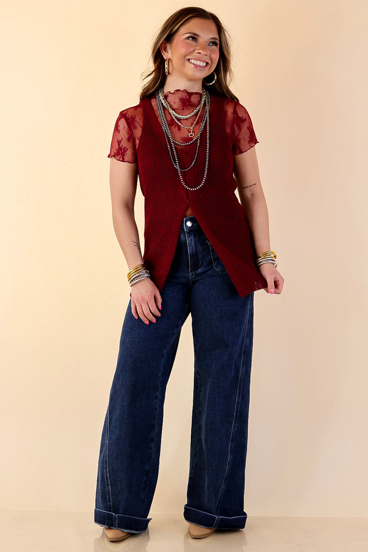 Effortlessly Elevated Textured Knit Front Clasp Sweater Vest in Maroon