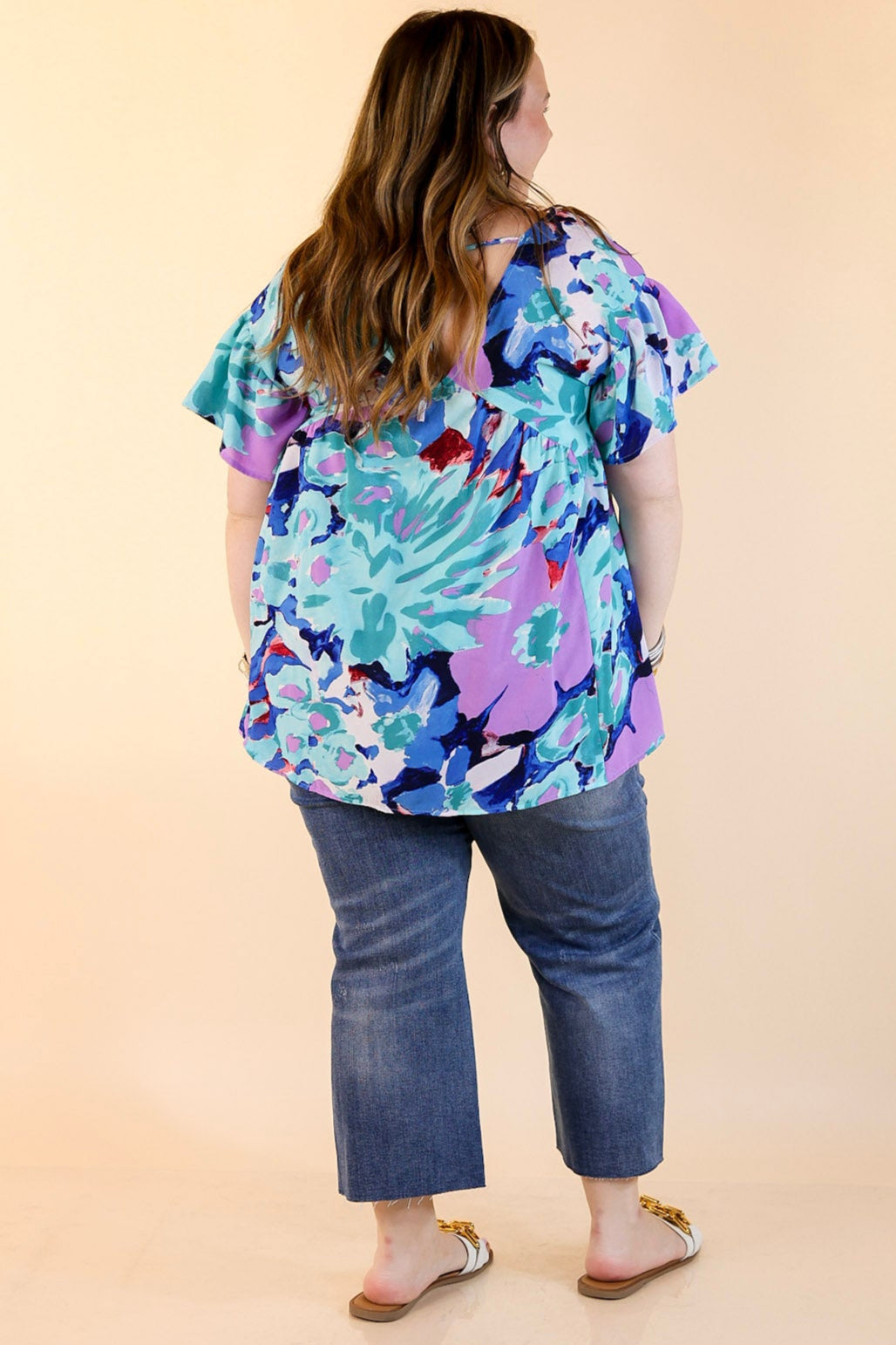 You Had Me At Aloha Watercolor Floral Top with V Neckline in Aqua Mix