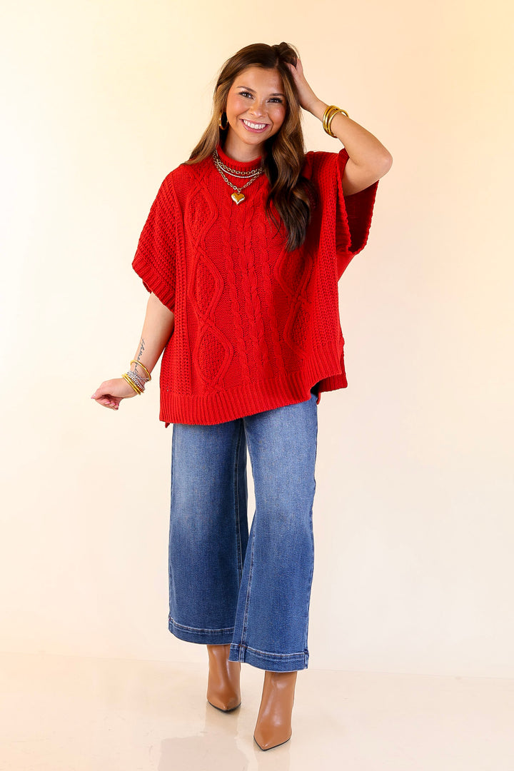 Mud Pie | Claude Oversized Cable Knit Dropped Shoulder Sweater in Red