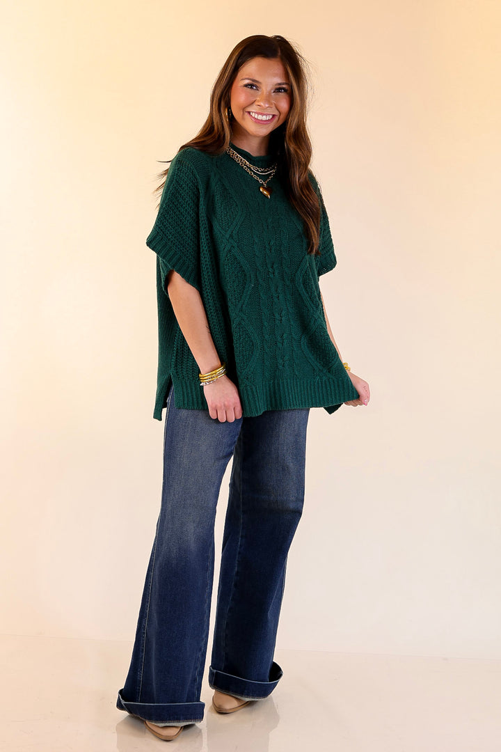 Mud Pie | Claude Oversized Cable Knit Dropped Shoulder Sweater in Forest Green