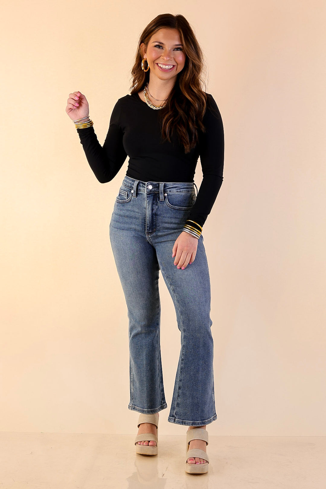 Judy Blue | Simply Flawless Tummy Control Cropped Kick Flare Jean in Medium Wash