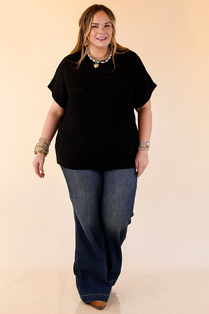 Tried and True Short Sleeve Oversized Knit Sweater in Black