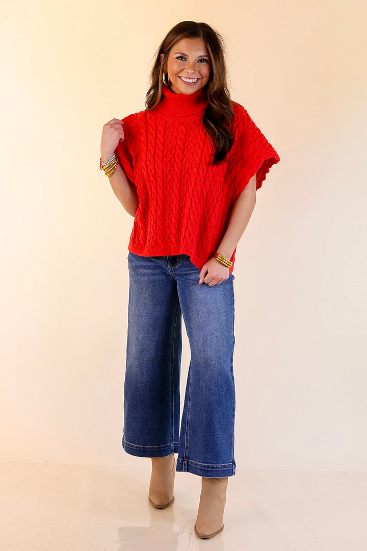 Knit to Be Cable Knit Turtleneck Sweater in Red