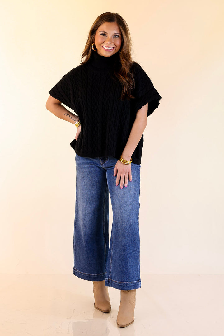 Knit to Be Cable Knit Turtleneck Sweater in Black