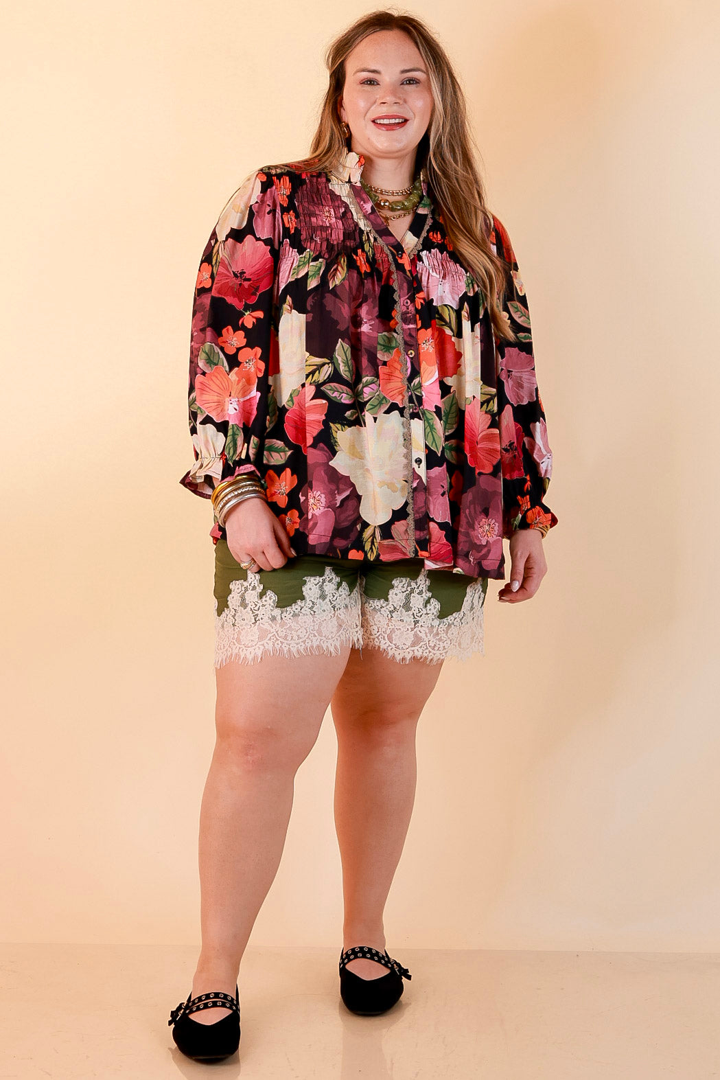 Pretty Little Something Solid Drawstring Shorts with Lace Trim in Olive Green