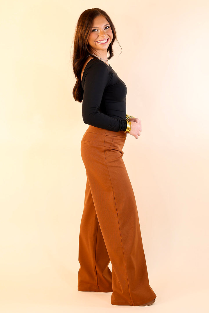 Confident Stride Wide Leg Full Length Pant in Rust Orange