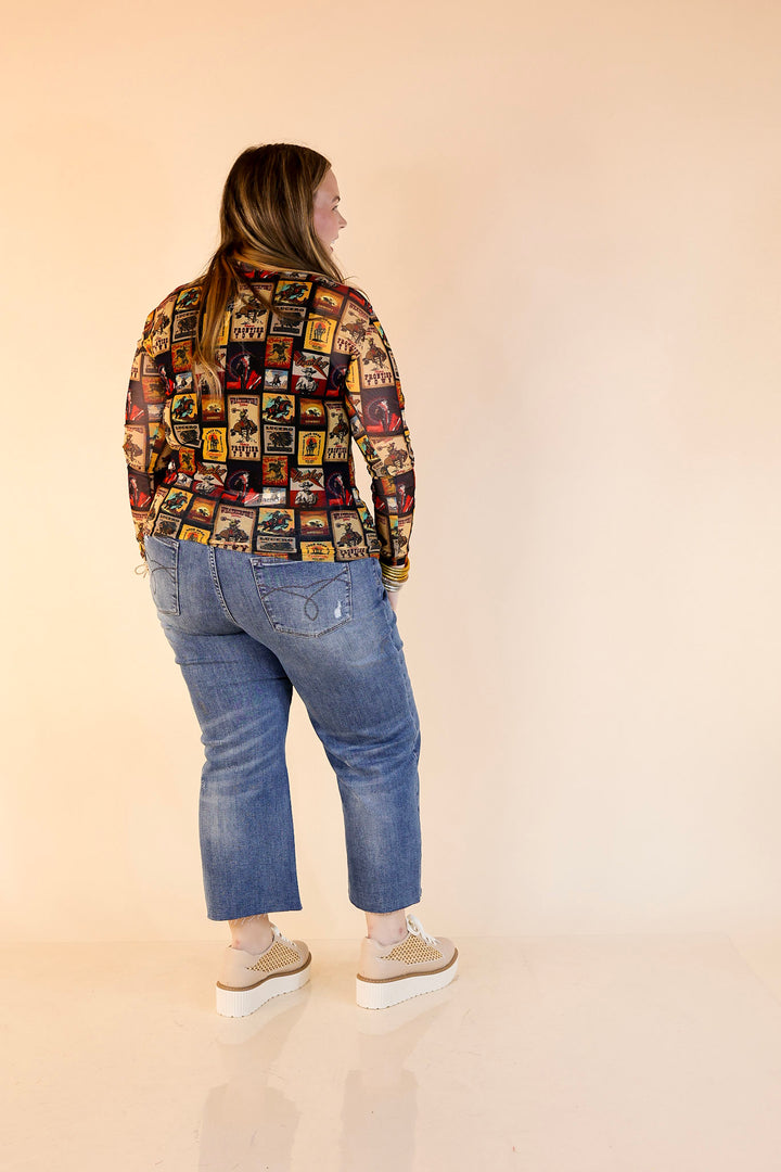 Light Layer Vintage Poster Print Mesh Long Sleeve Top