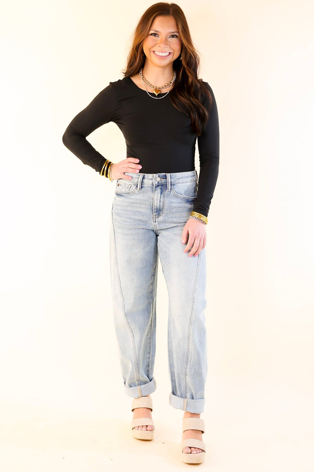 Judy Blue | Hottest Trend Barrel Jean with Side Panel in Medium Wash