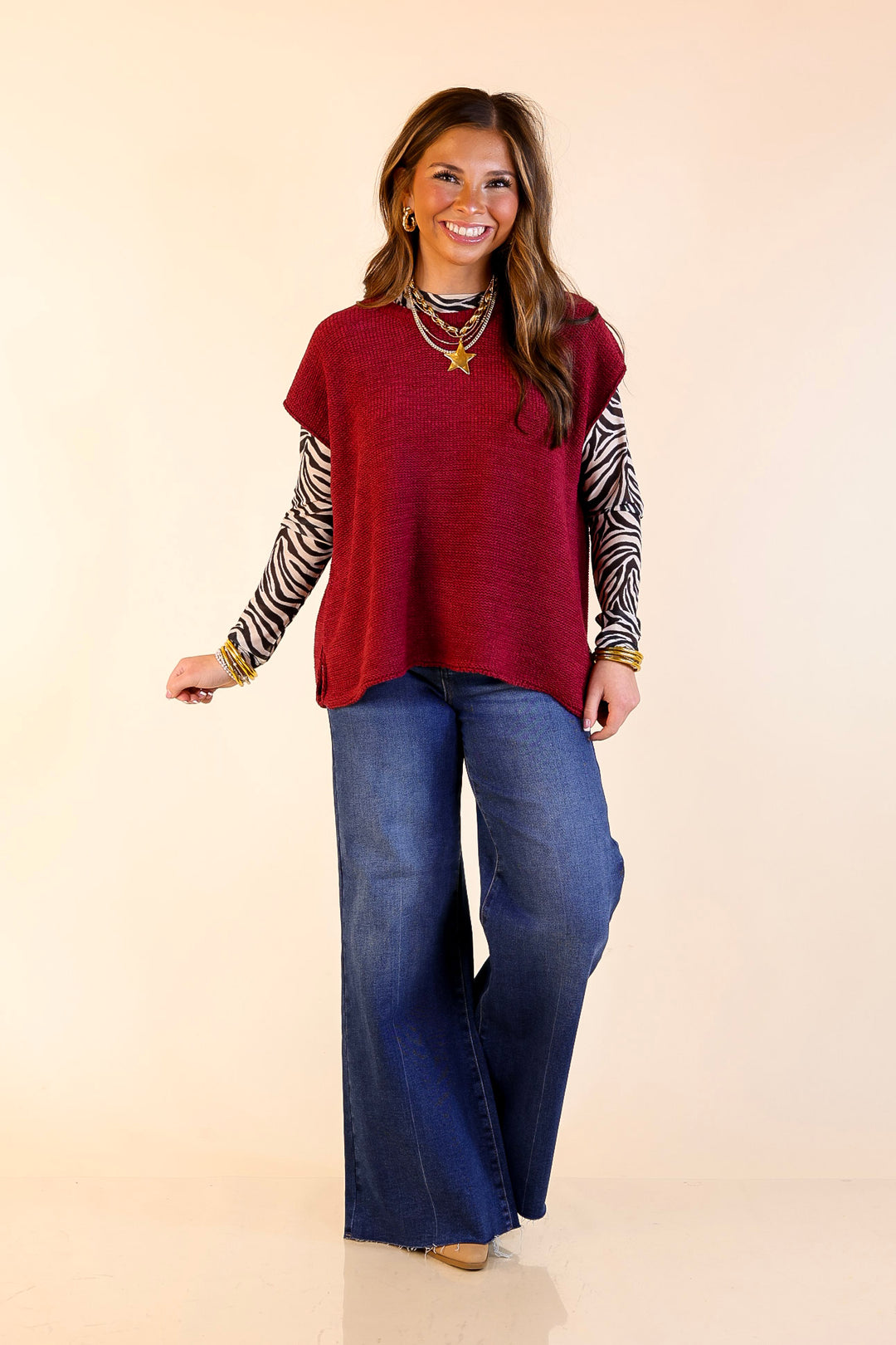 Forever Favorite Oversized Crew Neck Sweater Vest in Maroon