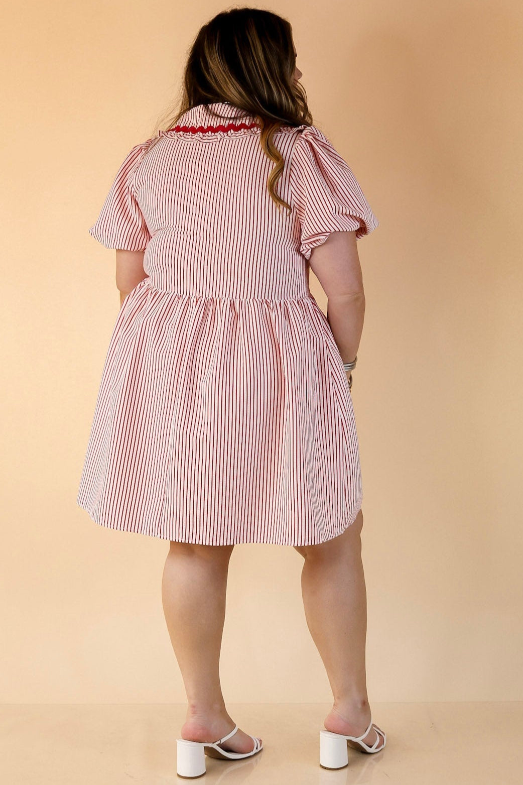 Sweet Statement Striped Babydoll Dress with Peter Pan Collar in Red and White