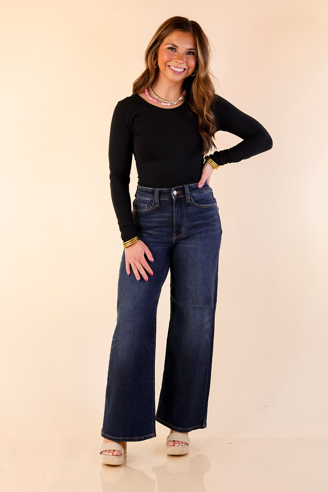 Judy Blue | Naturally Polished Ankle Length Wide Leg Jean in Dark Wash