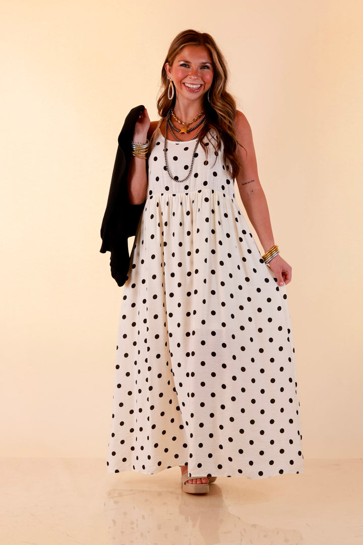 Two Ways to Charm Polka Dot Spaghetti Strap Dress Set with Detachable Black Top in Cream