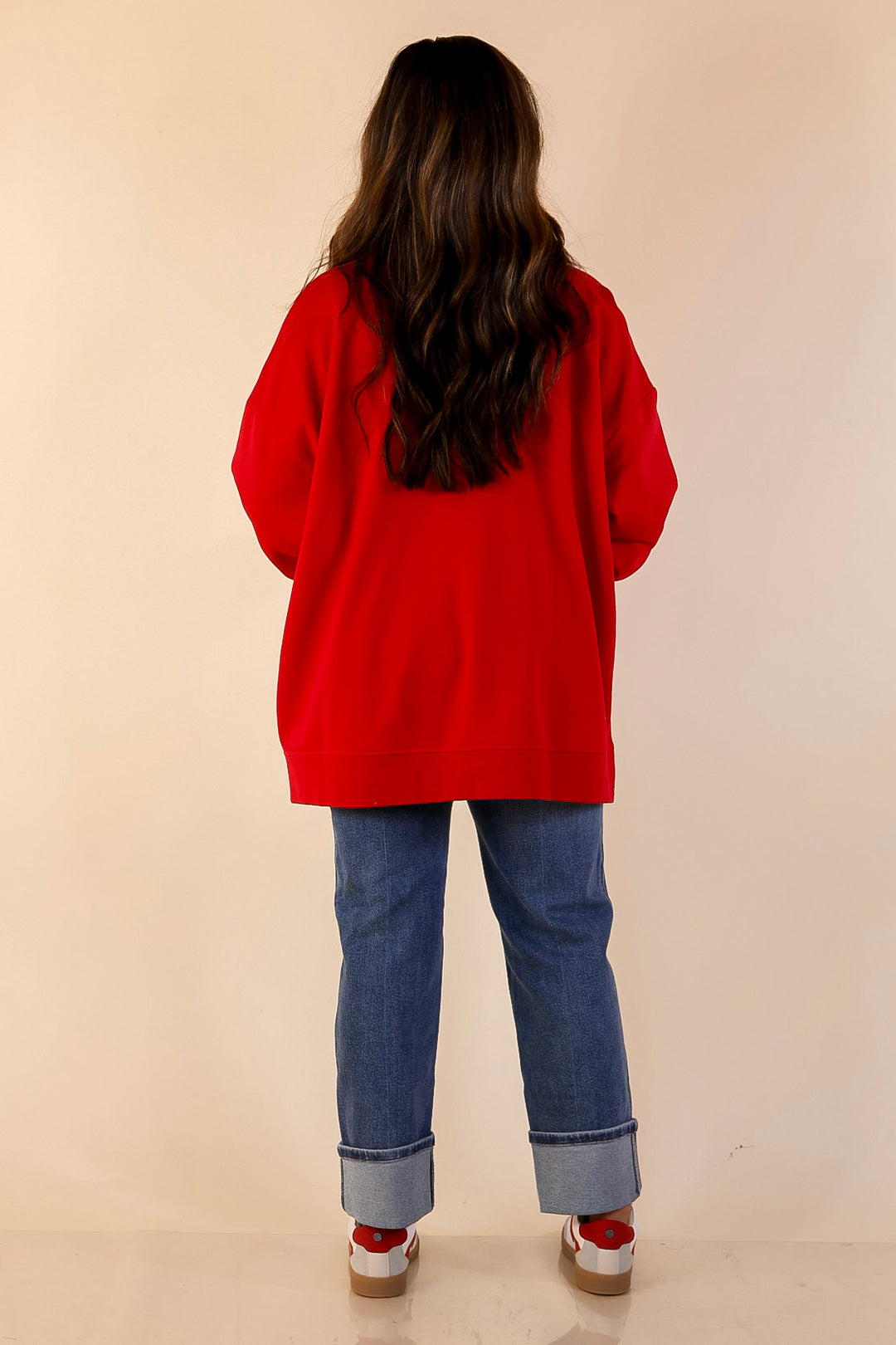 Mud Pie | Heart on My Sleeve Oversized Sequin Hearts Graphic Sweatshirt in Red