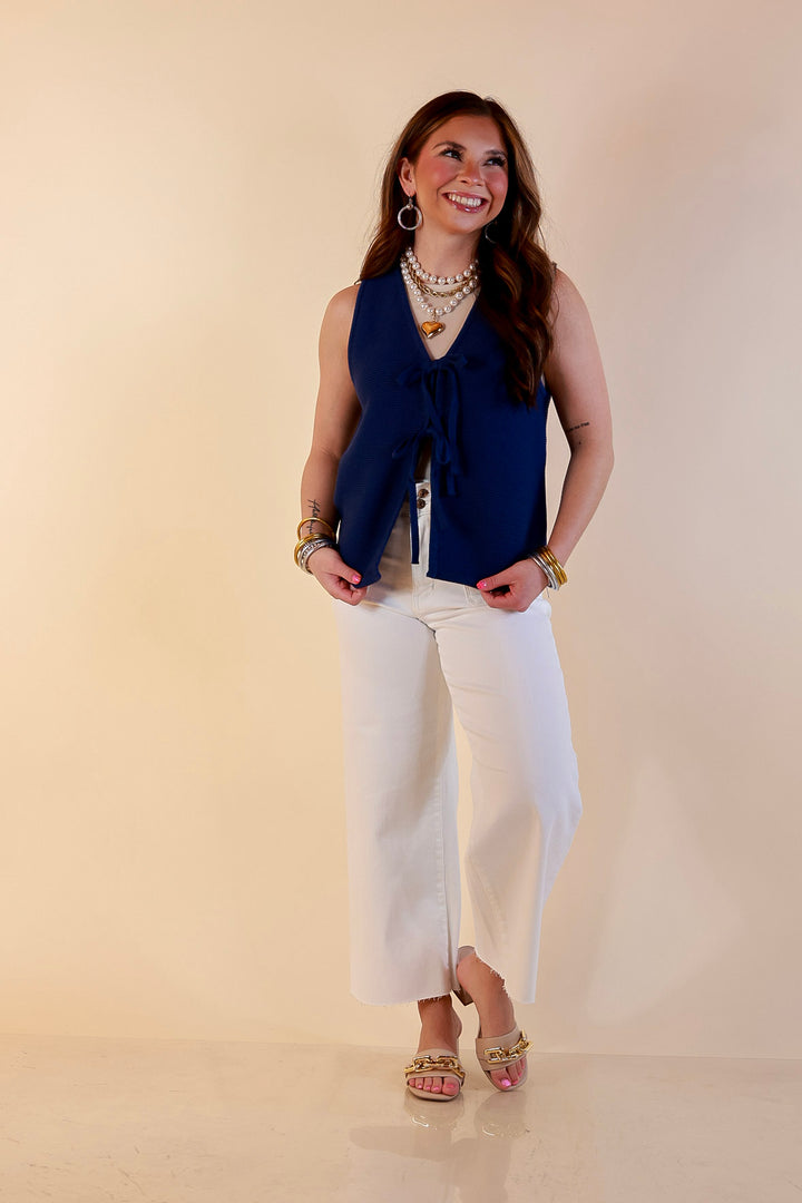 Main Attraction Bow Tie Front Sweater Vest in Navy Blue