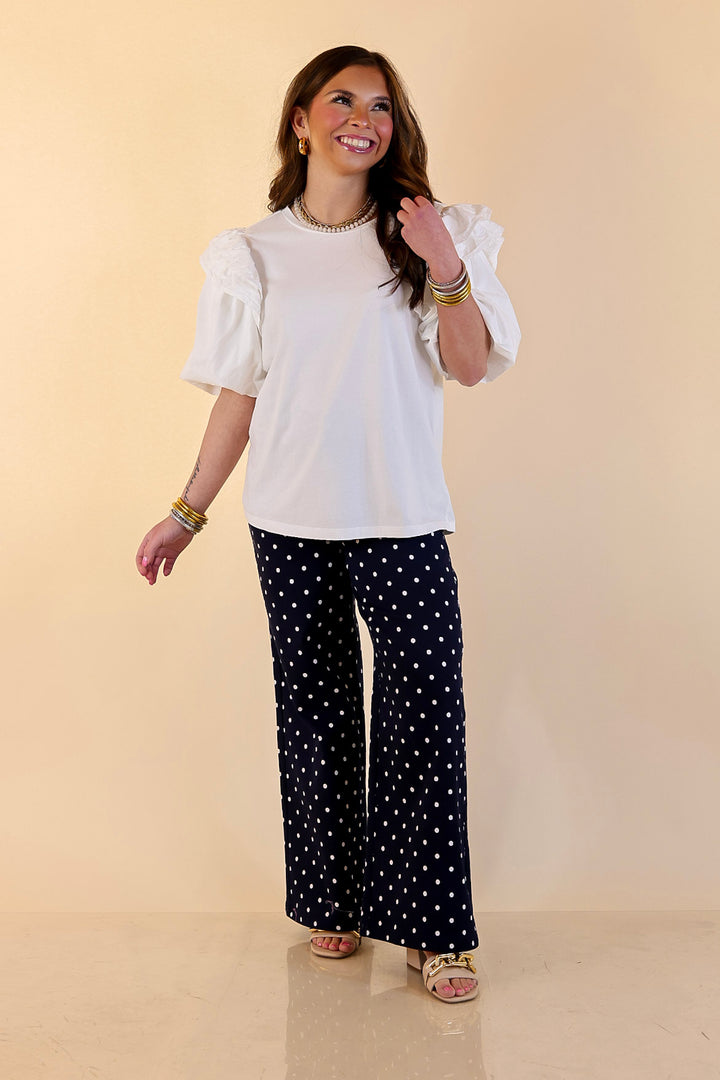 Mud Pie | Standout Style Ruffle Puff Sleeve Knit Top in White