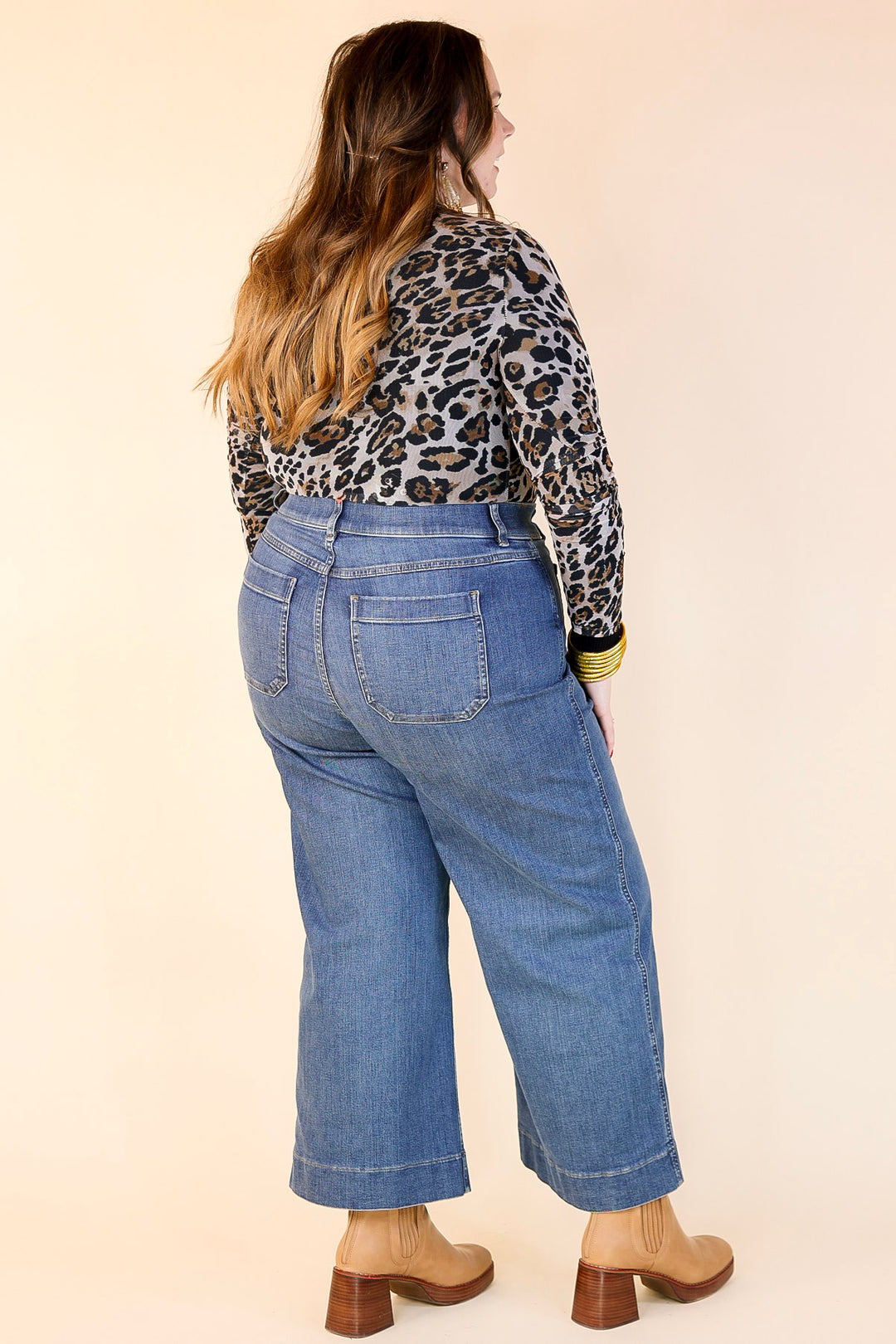 Try Your Luck Mesh Long Sleeve Print Bodysuit with Cream Background in Leopard Print