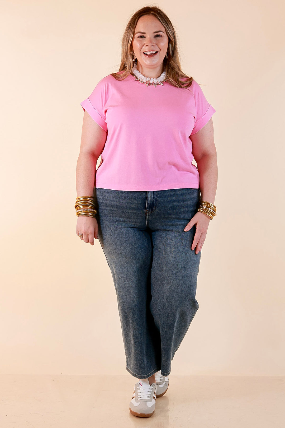 Easy Chic Mineral Washed Short Sleeve Cropped Tee in Candy Pink