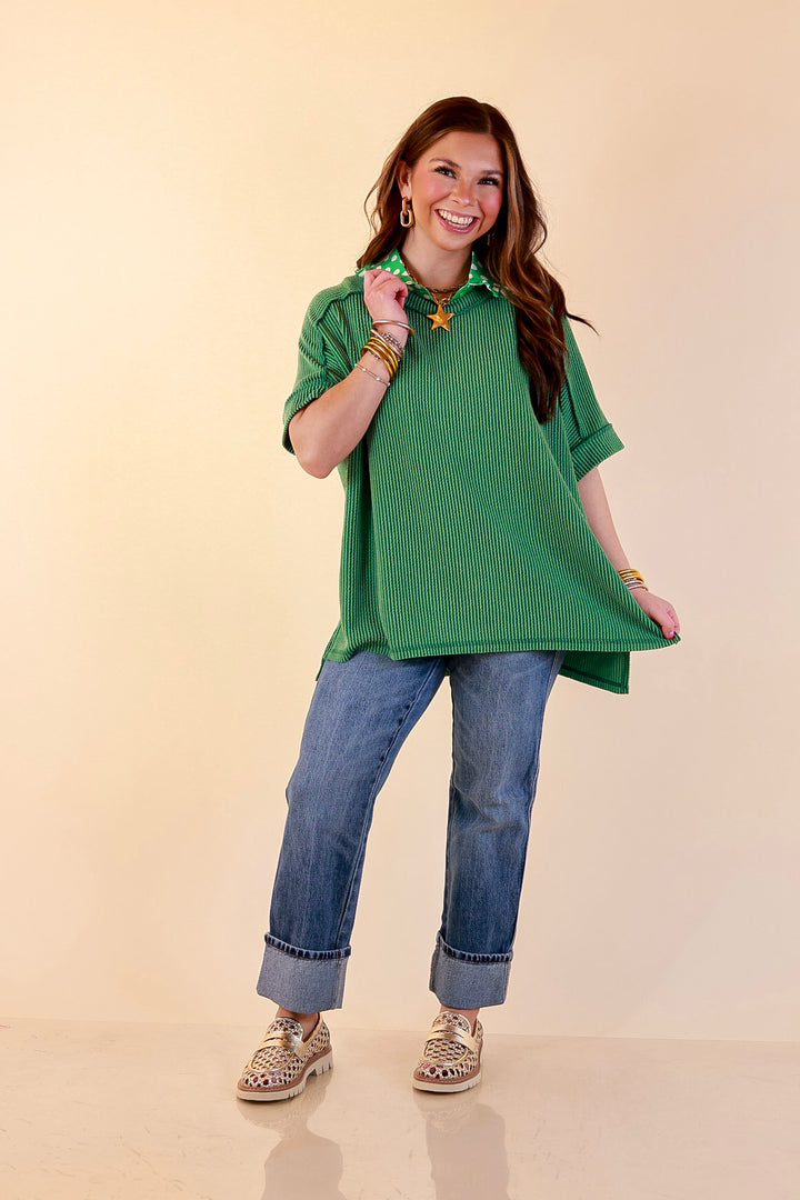 Daily Perfection Scoop Neck Short Sleeve Ribbed Top in Green