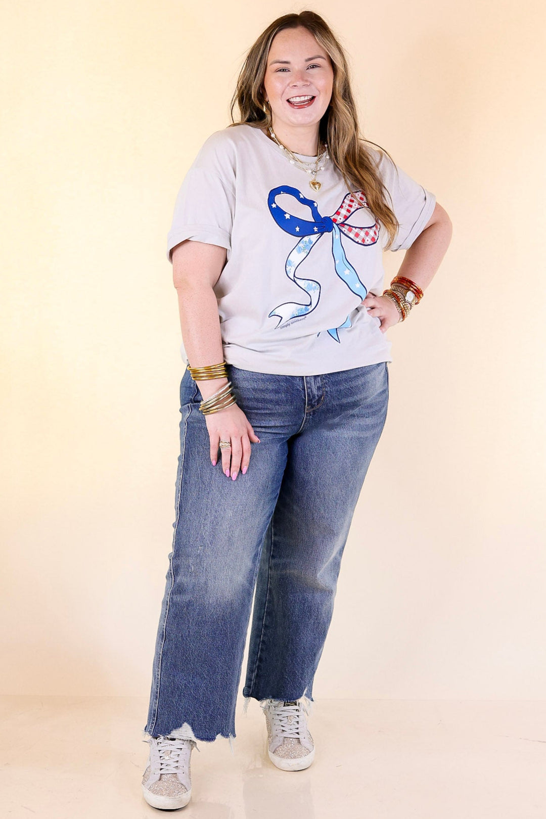 Simply Southern | American Cutie American Flag Bow T-Shirt in Cream