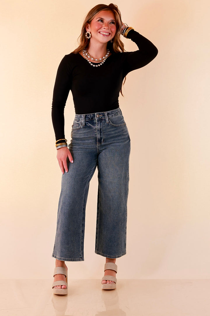 Judy Blue | Everyday Icon Cropped Wide Leg Denim Jeans in Medium Wash