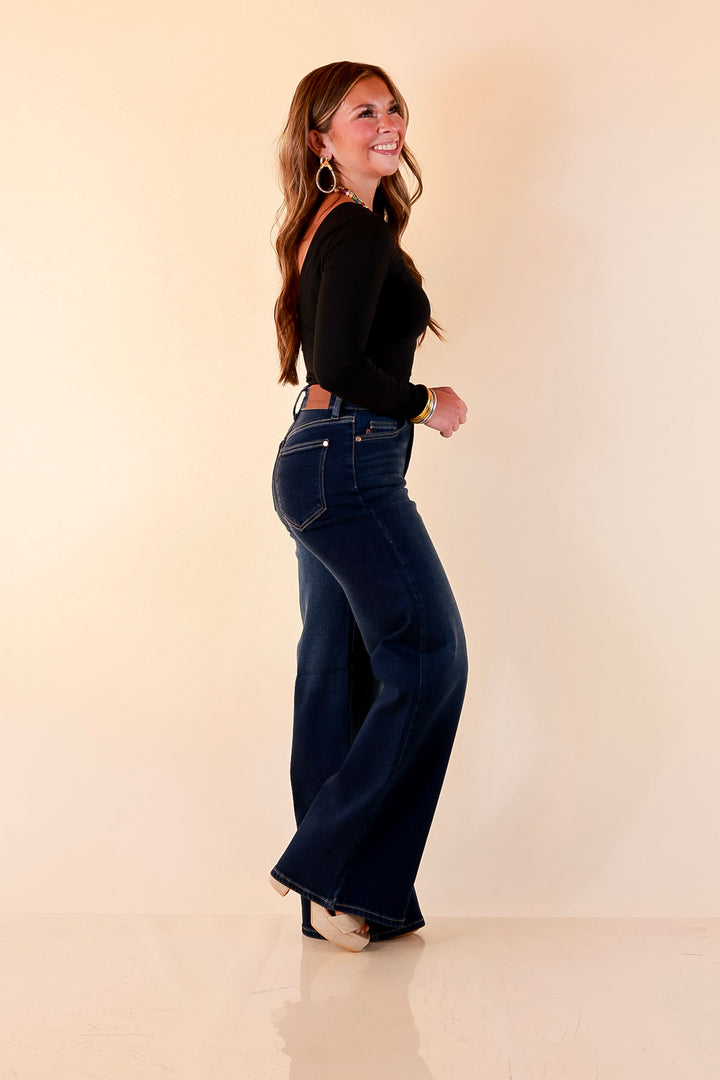 Judy Blue | Lasting Impression Lux Retro Wide Leg Jeans in Dark Twilight Blue Wash