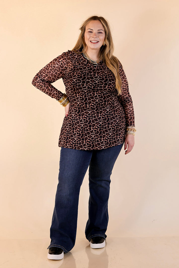 Pretty and Poised Mesh Top with Ruffle Peter Pan Collar in Leopard Print