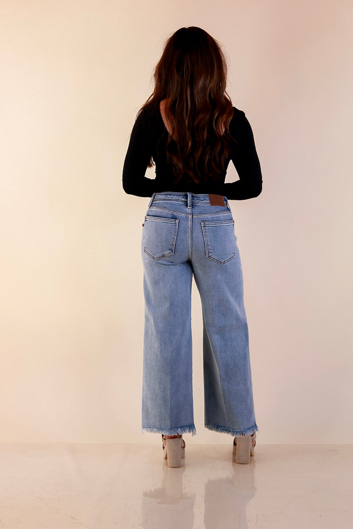 Judy Blue | Lighten the Mood Release Hem Cropped Wide Leg Jeans in Light Wash
