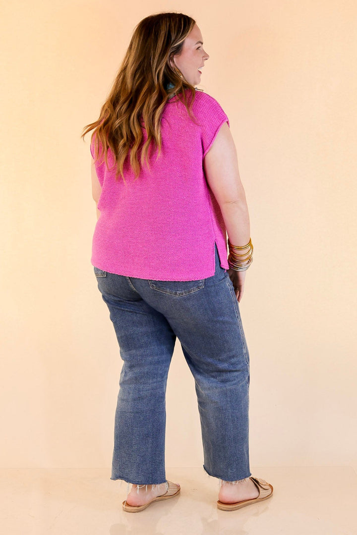 Forever Favorite Oversized Crew Neck Sweater Vest in Bright Mauve