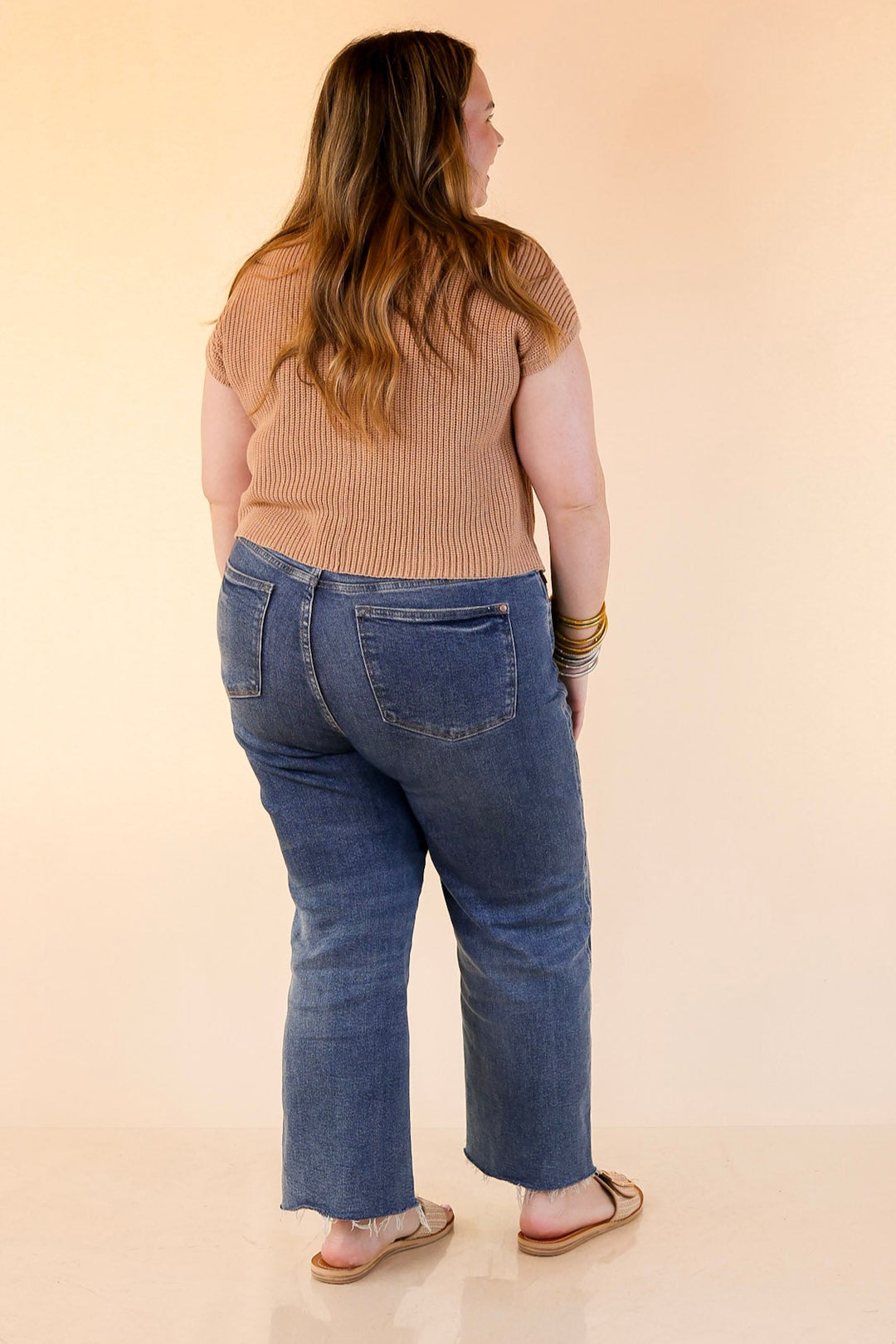 Repeat Worthy Cap Sleeve Cropped Sweater with Front Pocket in Light Brown