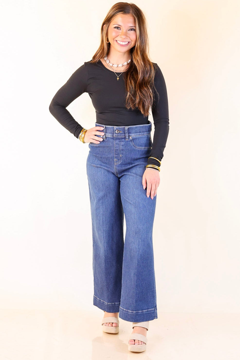 SPANX | EveryWear Cropped Wide Leg Jeans in Dark Wash