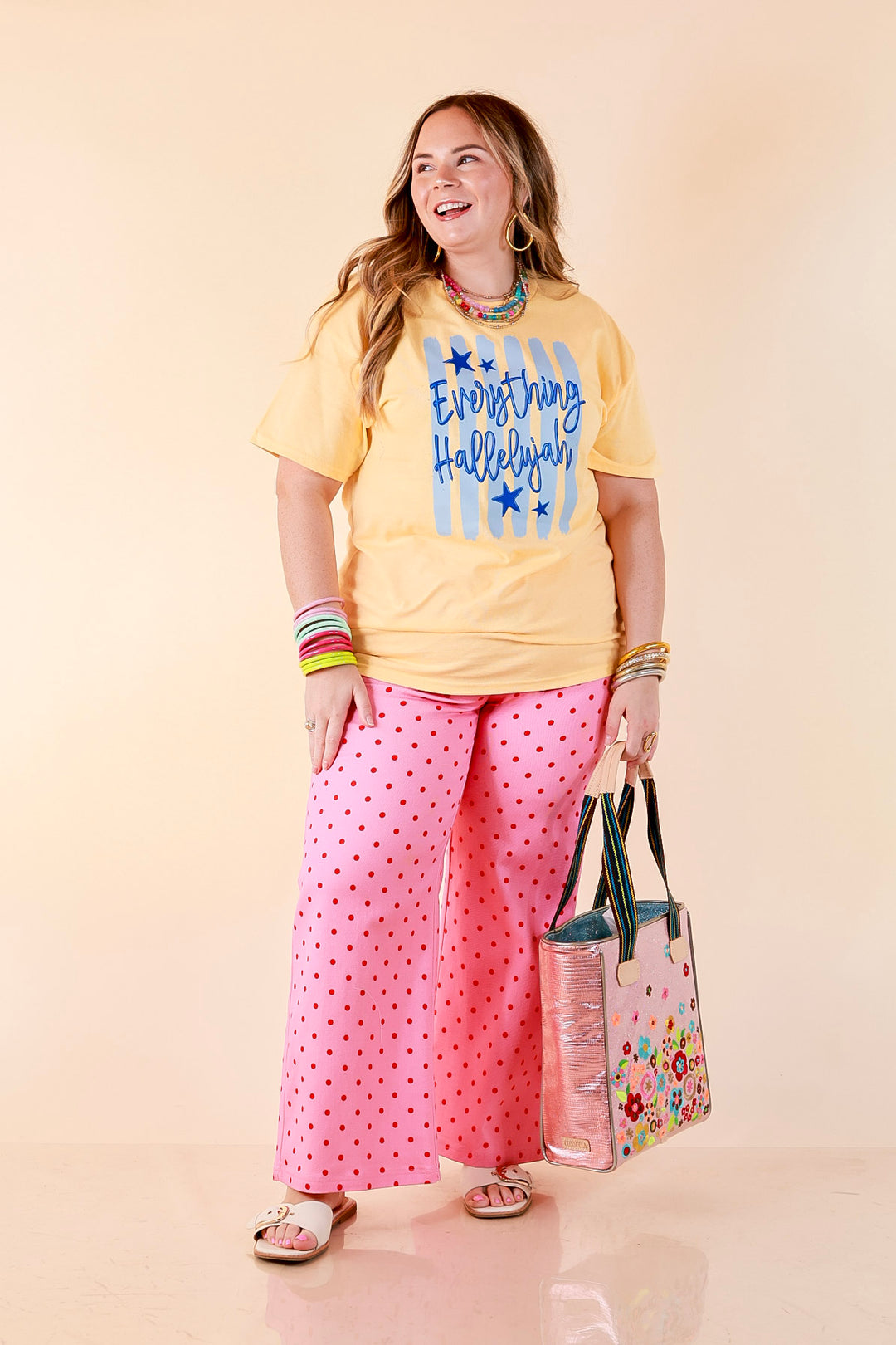 Sunday Best "Everything Hallelujah" Stripe Print Short Sleeve Graphic Tee in Butter Yellow