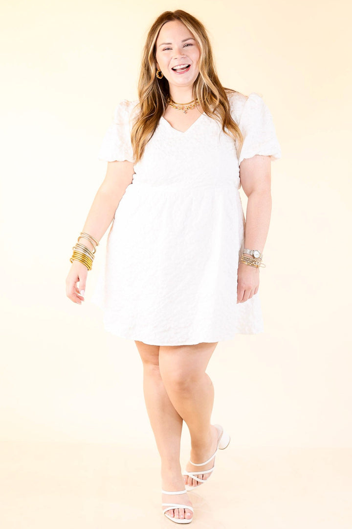 Wrapped in Petals Floral Tie-Back Dress with Puff Sleeves in Ivory