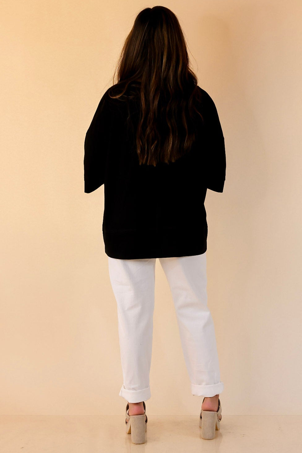 Subtle Spark Crew Neck Short Sleeve Shirt with Seam Detailing in Black