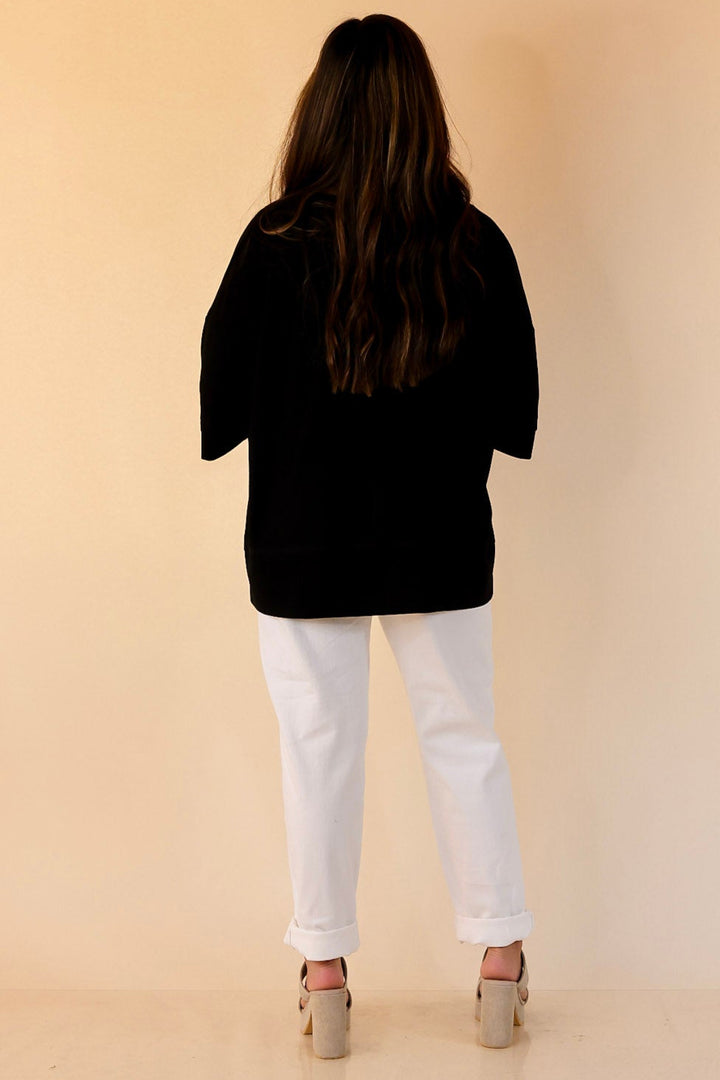 Subtle Spark Crew Neck Short Sleeve Shirt with Seam Detailing in Black