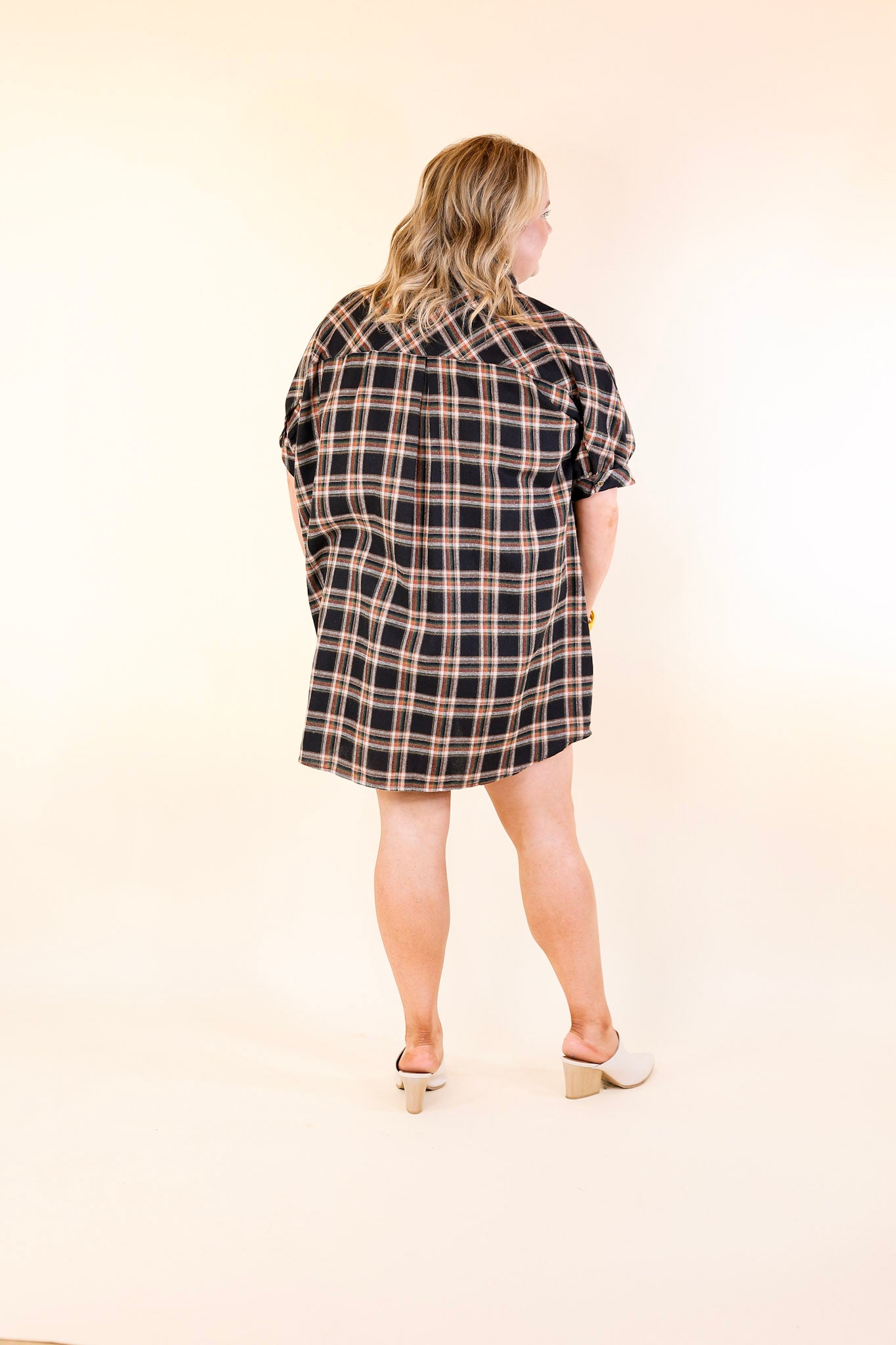 Cozy And Kind Button Up Plaid Dress in Black