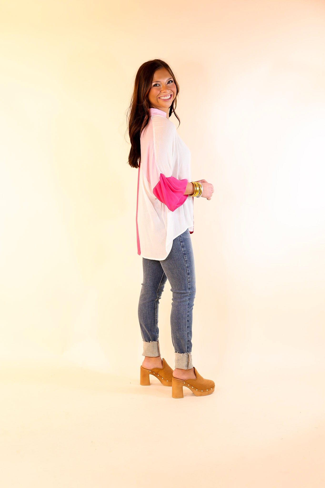 Groovy Tunes Color Block Short Sleeve Top in Pink Mix