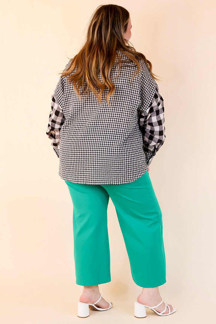 Waiting For You Mix Plaid Button Up Top in Black