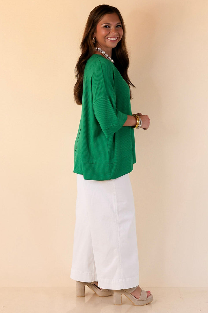 Subtle Spark Crew Neck Short Sleeve Shirt with Seam Detailing in Green