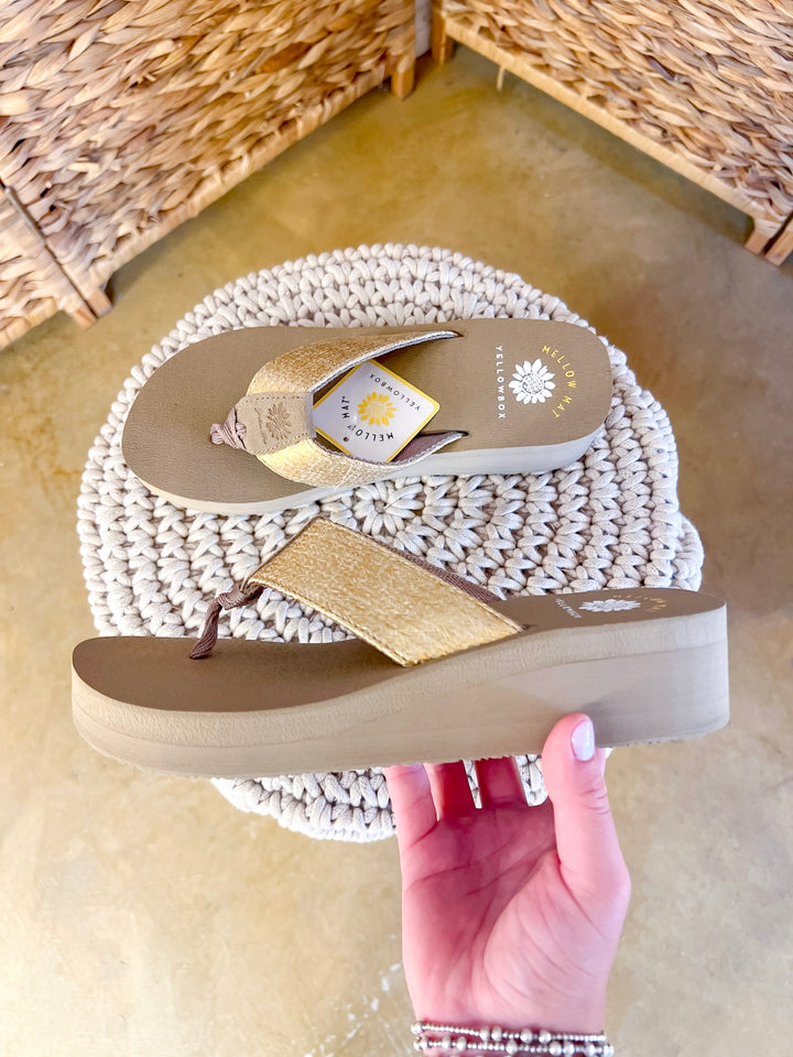 Yellow Box | Layla Platform Comfort Flip Flops in Gold