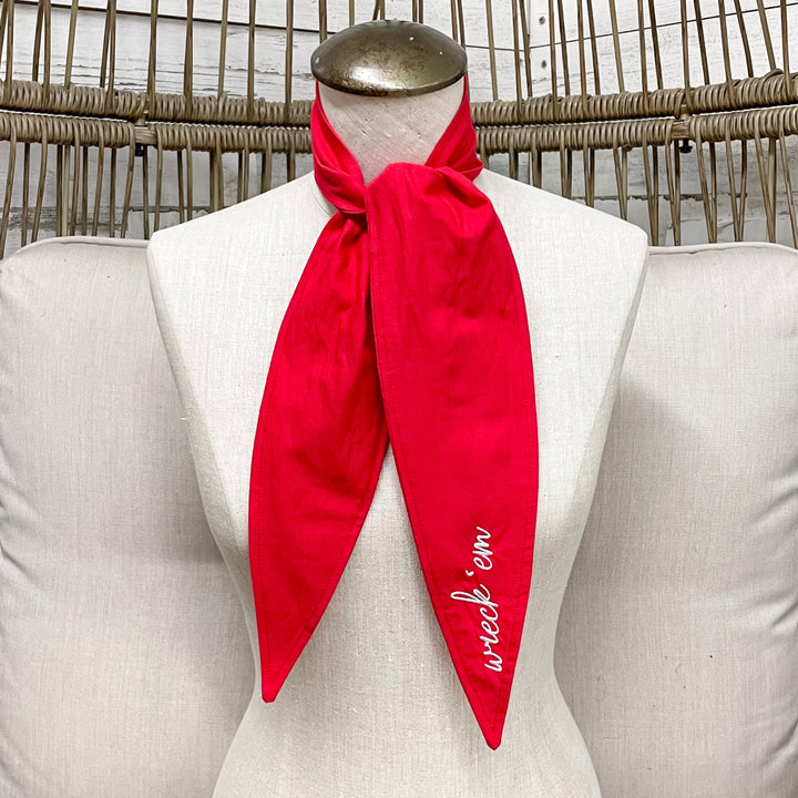 Wreck'Em Embroidered Ascot Scarf in Red