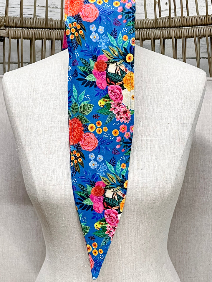 Frida Kahlo Floral Ascot Scarf in Blue