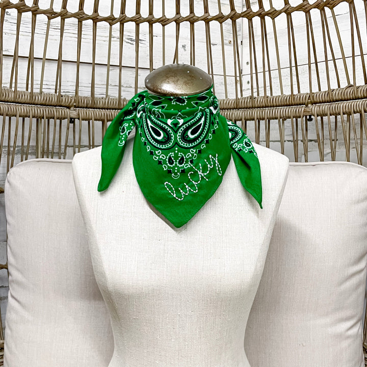 Lucky Embroidered Bandana in Green