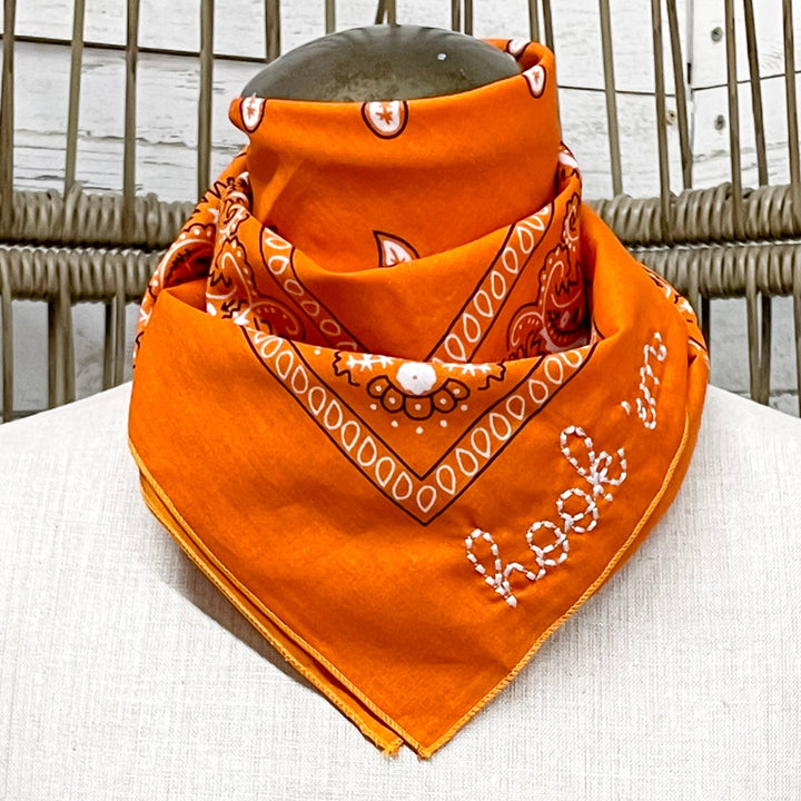 Hook'Em Embroidered Bandana in Orange