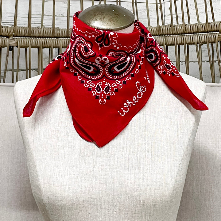 Wreck'Em Embroidered Bandana in Red