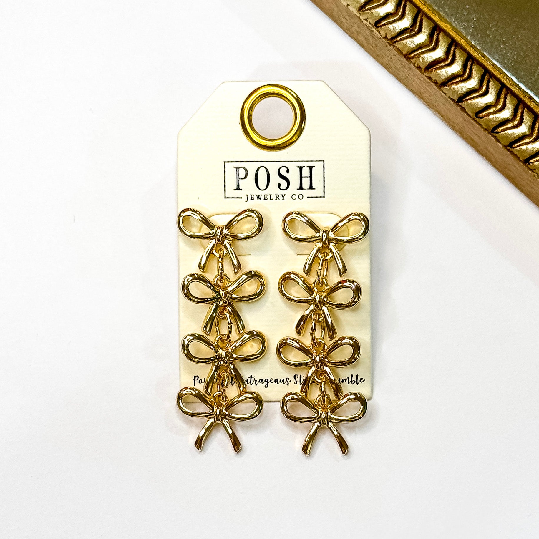 Posh by Pink Panache | Gilded Glamour Gold Tone Bow Dangle Earrings